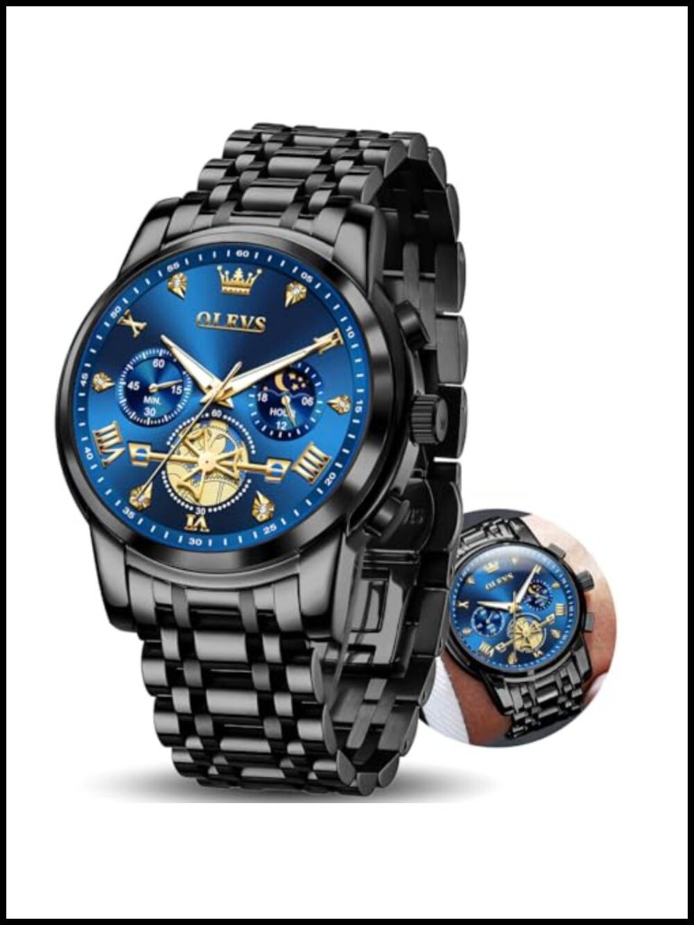 Mens Luxury Dress Watch Stainless Steel Waterproof Chronograph